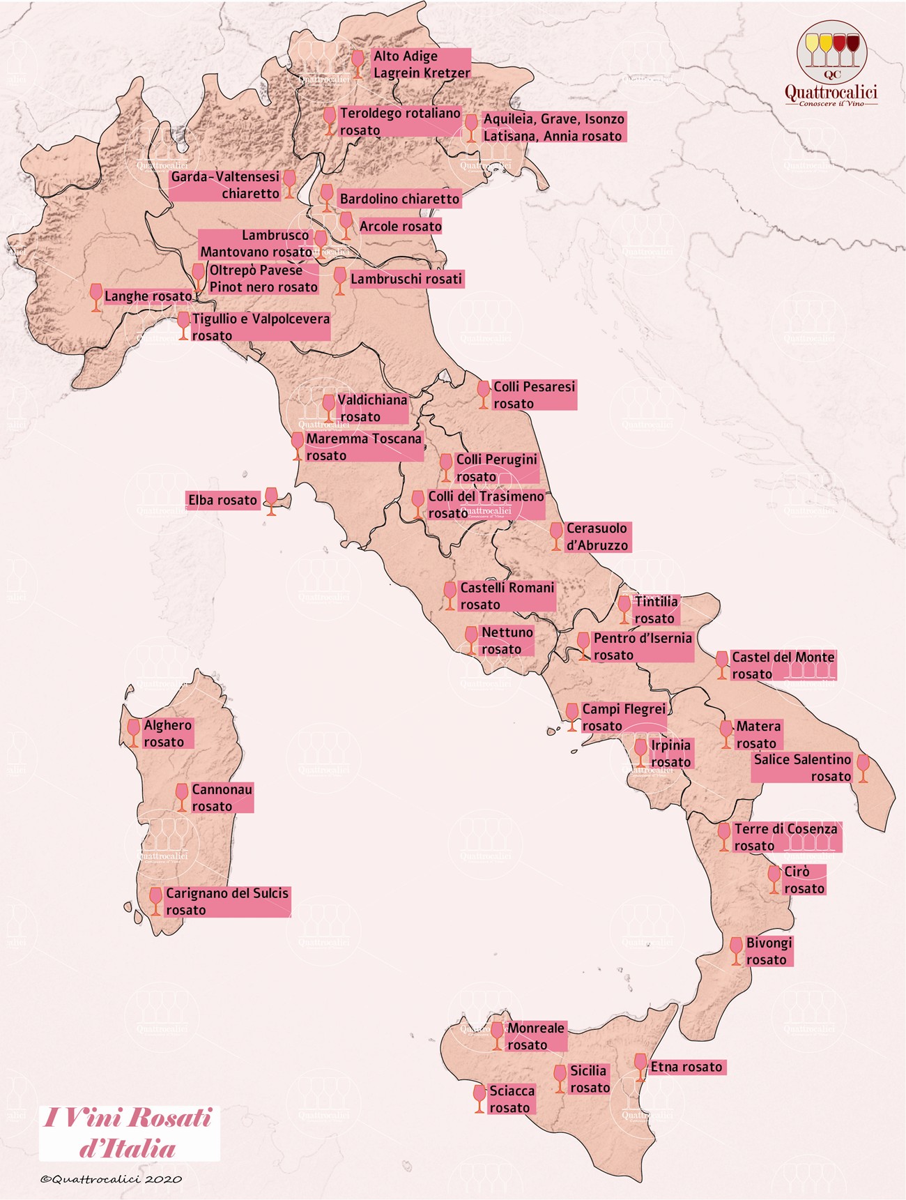 Cartina dei vini rosati d'Italia