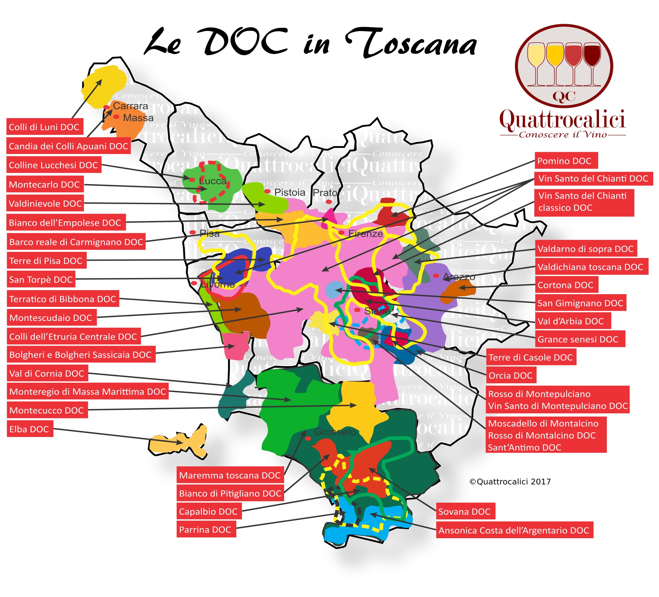 Mappa Denominazioni DOC Le Denominazioni di Origine in Toscana