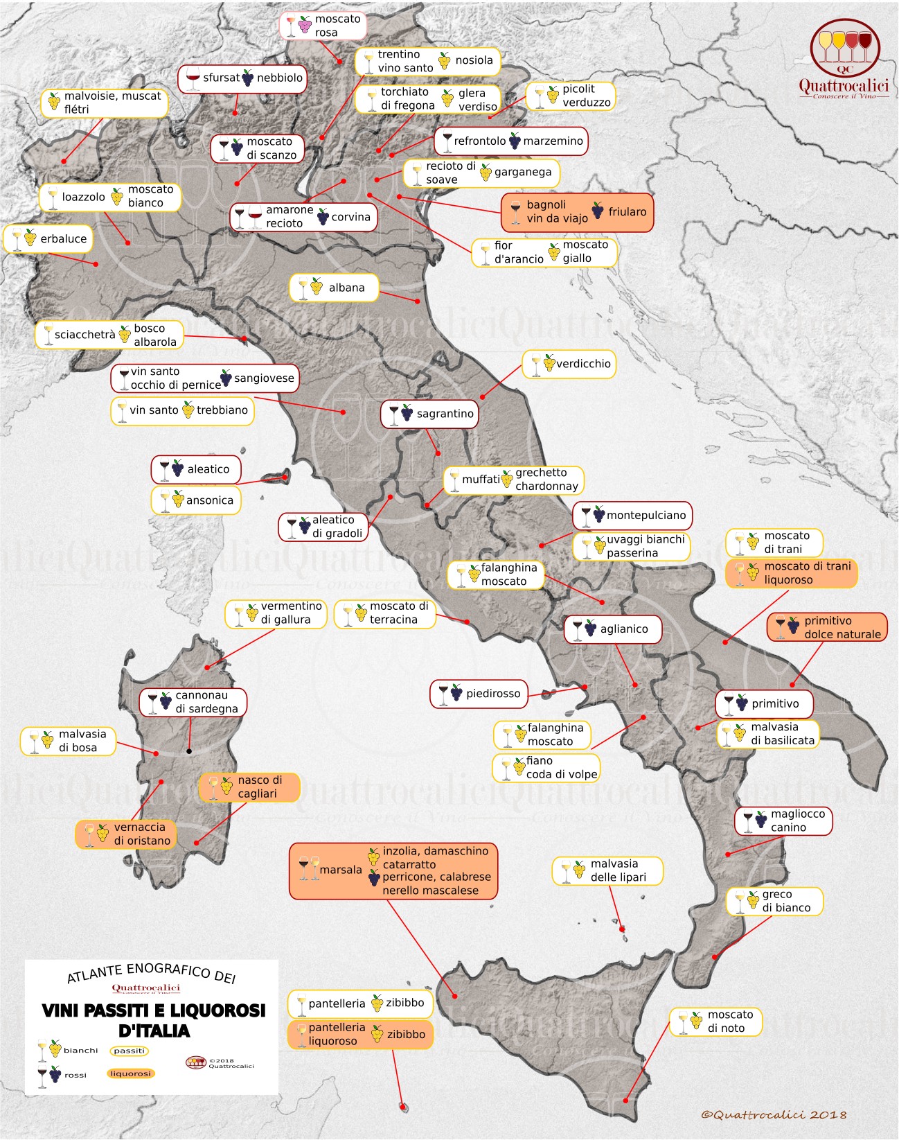 Cartina dei Vini Passiti e Liquorosi d'Italia