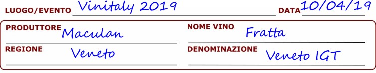 La scheda degustazione vini, testata