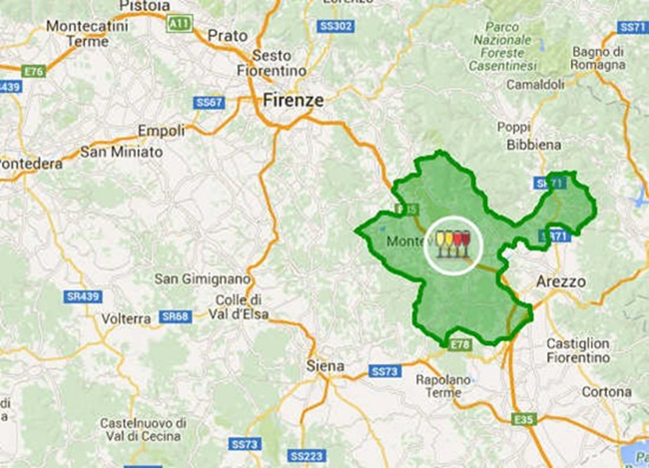 Chianti DOCG sottozona Colli Aretini cartina