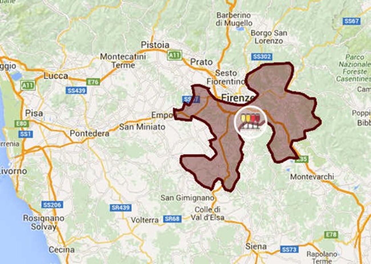 Chianti DOCG sottozona Colli Fiorentini cartina