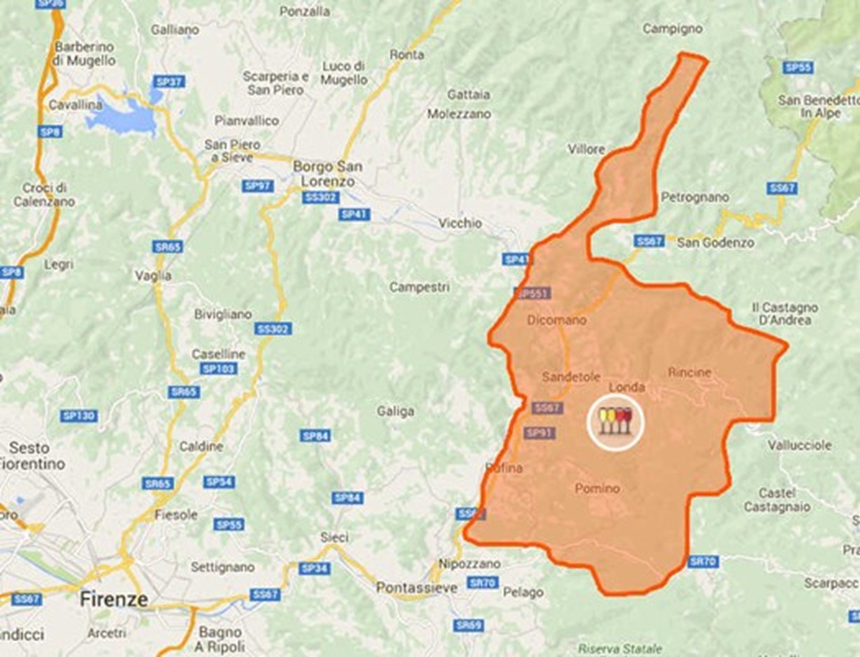 Chianti DOCG sottozona Rufina cartina