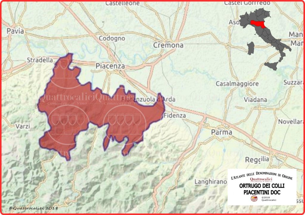 Ortrugo dei Colli Piacentini DOC cartina