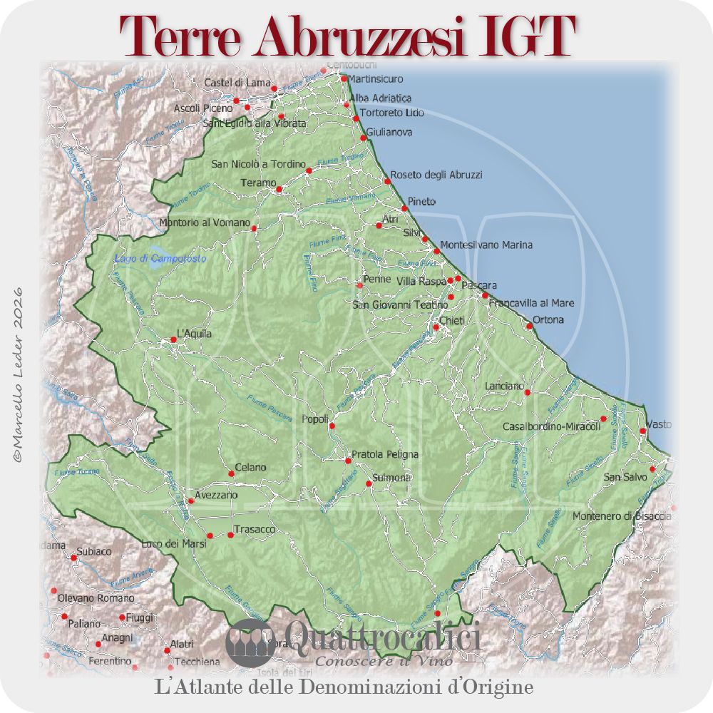 Cartina della denominazione Terre Abruzzesi o Terre d'Abruzzo IGT